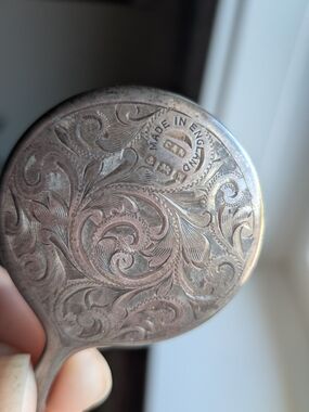 Vintage- Silver Engraved Pendant /Hand Mirror - Made in England